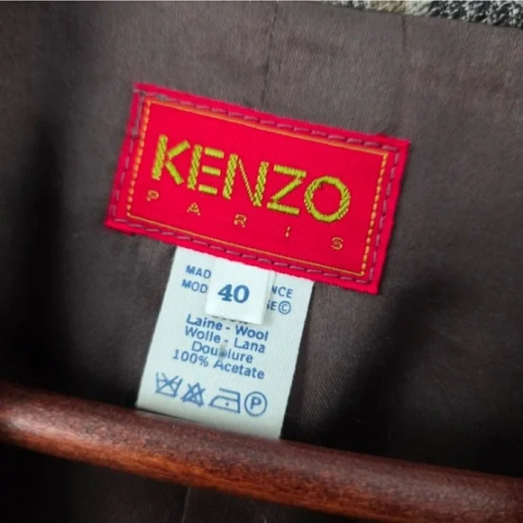 Vintage KENZO Paris Oversized Blazer 100% wool plaid size 40 women's blazer - Picture 2 of 8